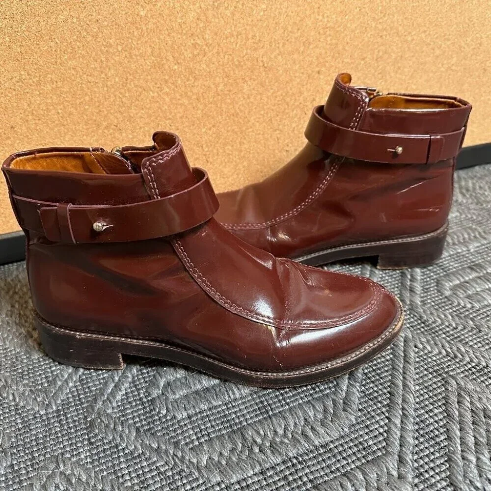 Tory Burch Hyde Boots in Maroon Red Patent Leather Size 7 Retro Style